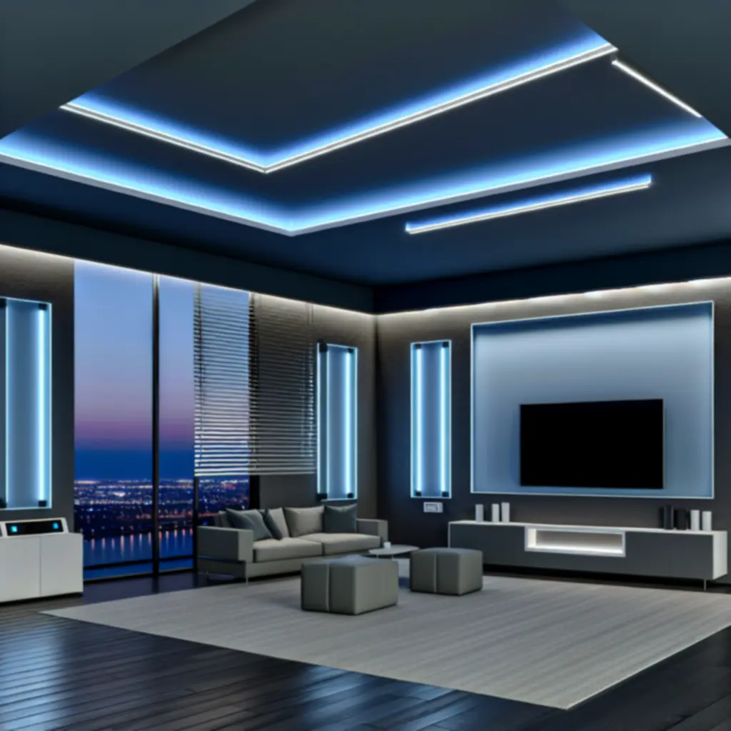 Nowoczesny salon z inteligentnym systemem automatyzacji